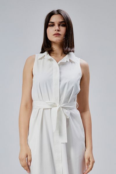 Bolivente Ecru Regular Fit Girdle Belted Dress
