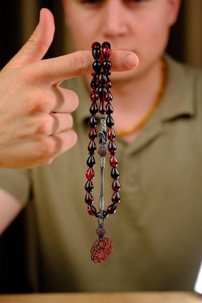 dergah tesbih Water Drop Model Desert Red Crimping Amber Kazaz Tassel Prayer Beads