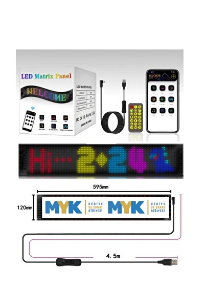 mykhediyevesanatatölyesi LED Matrix Kayan Yazı Panel | Araba Camı Ekranı | Telefonla Kontrol | Bluetooth Dijital Reklam Tabel