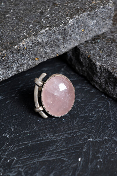 OSMANLI DOĞAL TAŞ Sertifikalı 10,2 gr Pembe Kuvars Taşlı Gümüş Yüzük