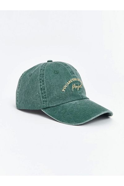 LC Waikiki Accessories Lettering Embroidered Green Cotton Gabardine Fabric Men's Cap Hat