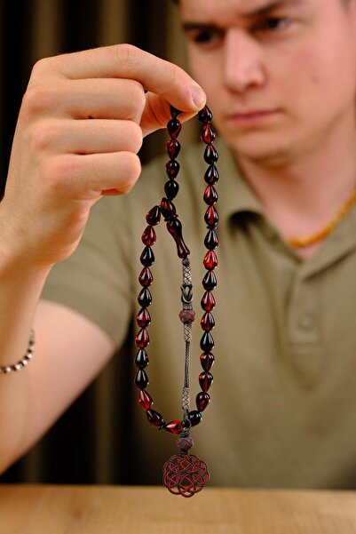 dergah tesbih Su Damlası Model Çöl Kızılı Sıkma Kehribar Kazaz Püsküllü Tesbih