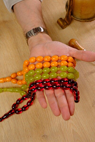 dergah tesbih Şahin Ağa Serisi Örme Püskül İri Boy Sıkma Kehribar 3'lü Set