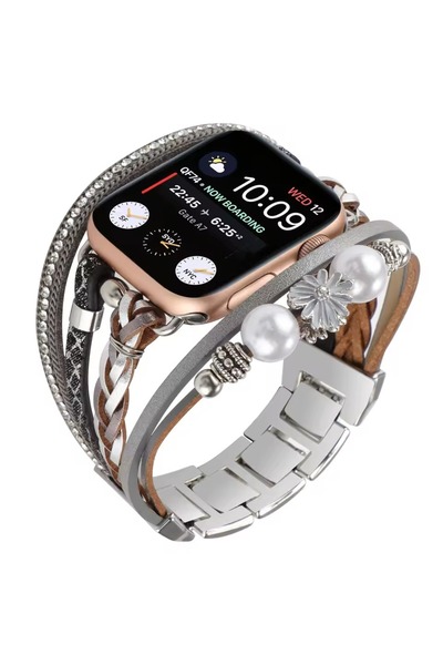 Alstrap Apple Watch 10 42mm 3 4 5 6 7 8 9 Se 38 40 41mm Uyumlu Kadın Deri & M...