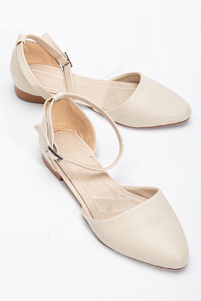 Tonny Black Women's Beige Ankle Strap Buckle Ballerinas