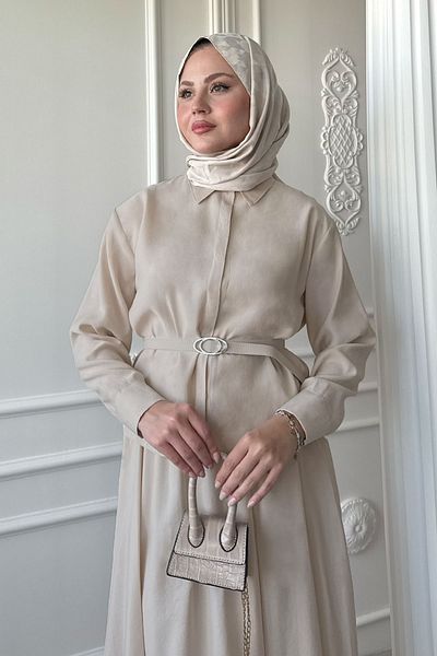 InStyle Stone Suit with Slim Belted Skirt