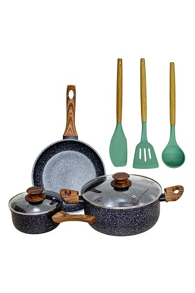 Sweet Home 8 Pcs Marble Non-Stick Cookware Set With Glass Lid