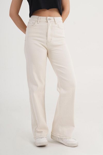Hipo Trend High Waist 100% Cotton Beige Trousers with Pockets