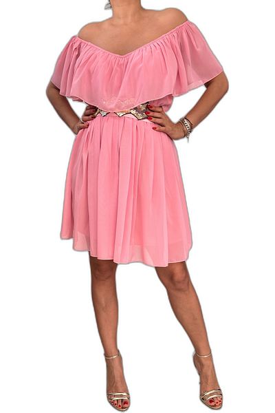 Helen Boutique "Ela" short dress made of premium veil with ruffle and removable belt