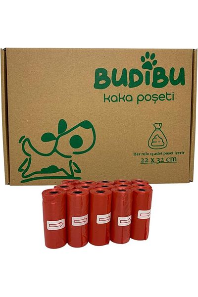 BUDİBU Budibu Cat Dog Poop Bag Pet Poop Poop Bag 15 Rolls (225 Bags) (Red)