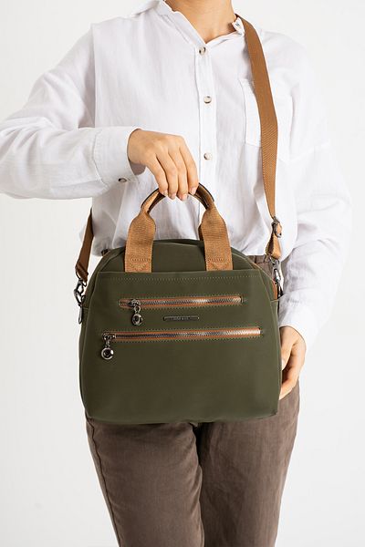 Sanmorris 1389 Women's Multi-Eye Faux Leather Adjustable Cross Strap Hand and Shoulder Bag Khaki Tan Satin