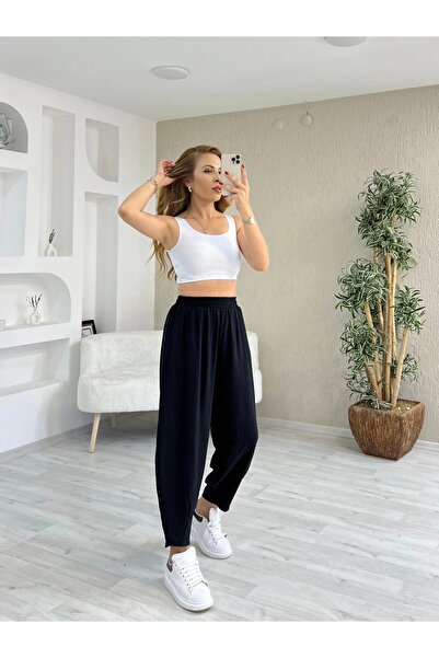 İrka Moda Dokuma Çilek Kumaş Şalvar Siyah