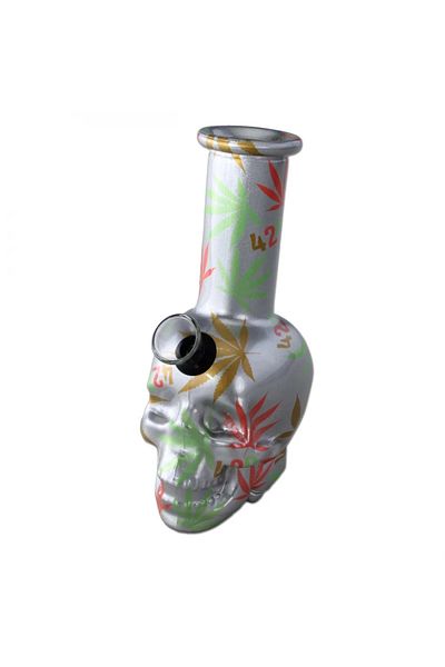 Black Leaf Glass Bong 420 Skull Glow Fluorescent 15cm