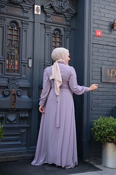 Neva Style Button Detailed Light Lilac Hijab Dress 2703Alila
