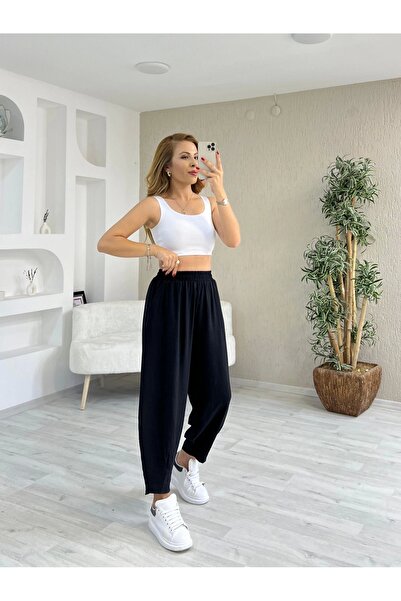 İrka Moda Dokuma Çilek Kumaş Şalvar Siyah