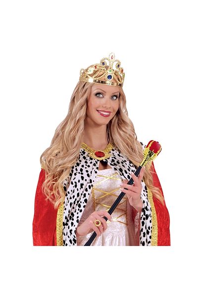 Lenaca Stoned Gold Color Princess Crown and Red Royal Princess Scepter
