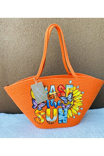 ELÇİÇEK HOME Ψάθινη τσάντα, τσάντα με στάμπα, τσάντα παραλίας