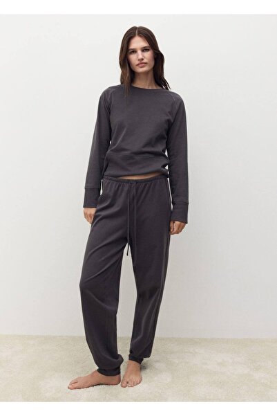 MANGO Woman Karbonize pamuklu sweatshirt, nervürlü rib manşetler