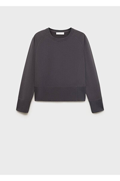 MANGO Woman Karbonize pamuklu sweatshirt, nervürlü rib manşetler