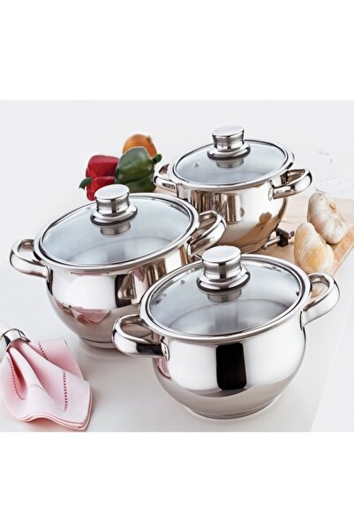 Home mercan 6 parça çelik tencere takımı cam kapak