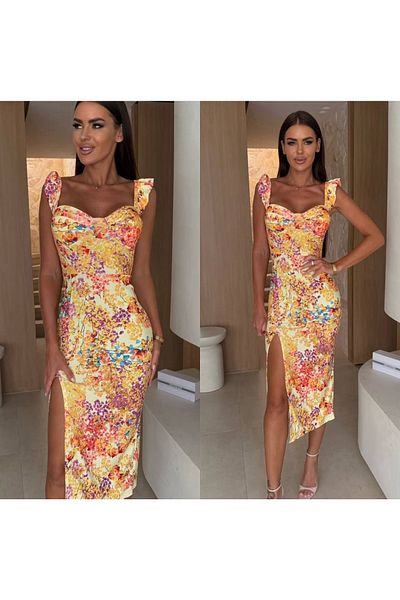 Kashaya Women's Elegant Slit Detail Floral Print Dress Offers a Sophisticated Summer Chic