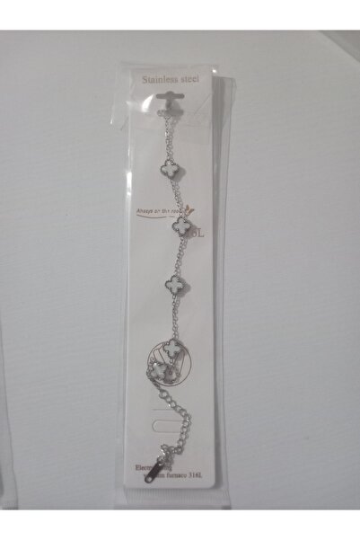 stainles steel Yonca bileklik beyaz