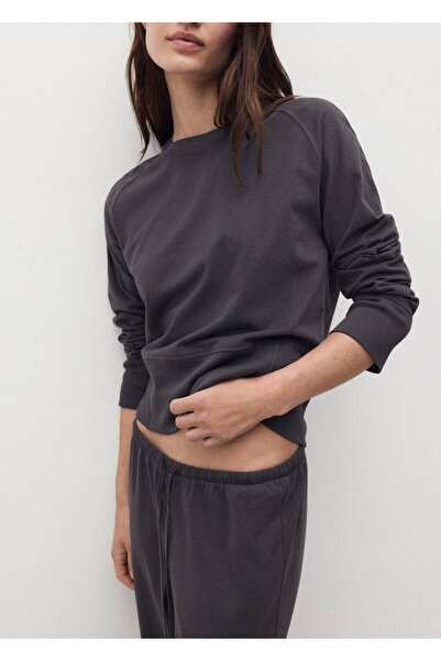 MANGO Woman Karbonize pamuklu sweatshirt, nervürlü rib manşetler