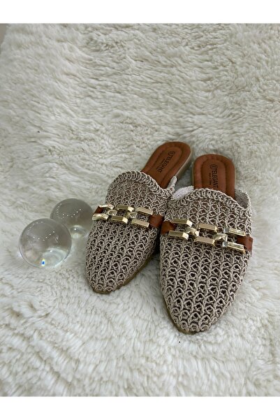 METİC Women's Lace Embroidered Chain House Slippers Outdoor Slippers