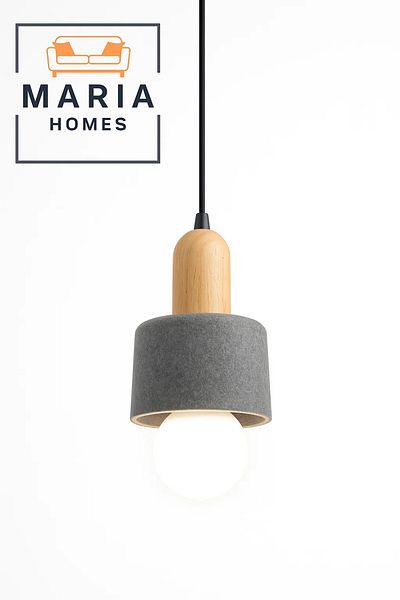 MARIA HOMES Compact Grey Pendant Light with Wooden Top