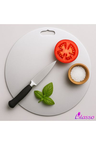 Lilasso Stainless Steel Round Kitchen Cutting-Chopping Board 24.5 cm Diameter (Antibacterial)