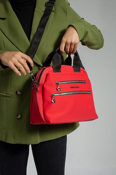 Sanmorris 1389 Women's Multi-Eye Faux Leather Adjustable Cross Strap Hand and Shoulder Bag Red Black