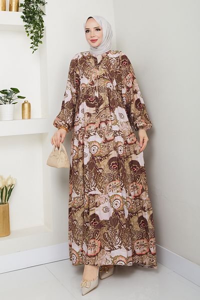 Pamuk Butik Women's Judge Collar Modal Patterned Dress