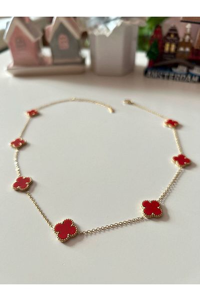 Cheecky Chic Silky |   Gold Chain and Red Van Cleef Pendant, Stainless Steel, Adjustable Chain
