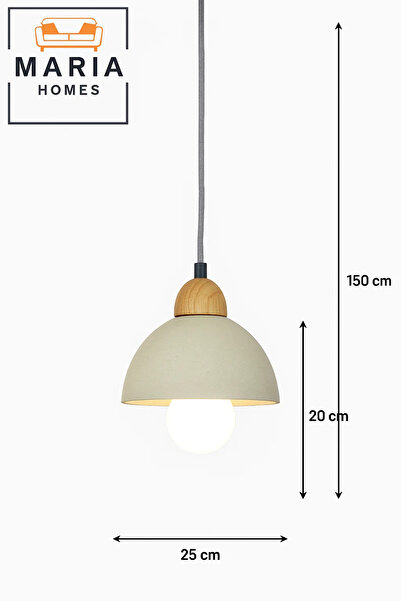 MARIA HOMES Compact White Dome Pendant Light with Wood Accent