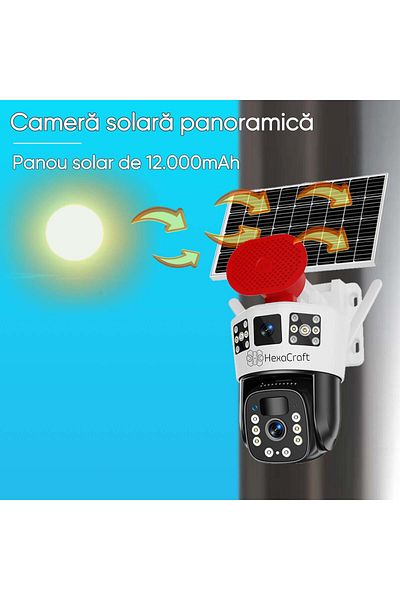 HexaCraft Surveillance camera, HexaEye, with triple view, Indoor/Outdoor, 12000mAh solar panel