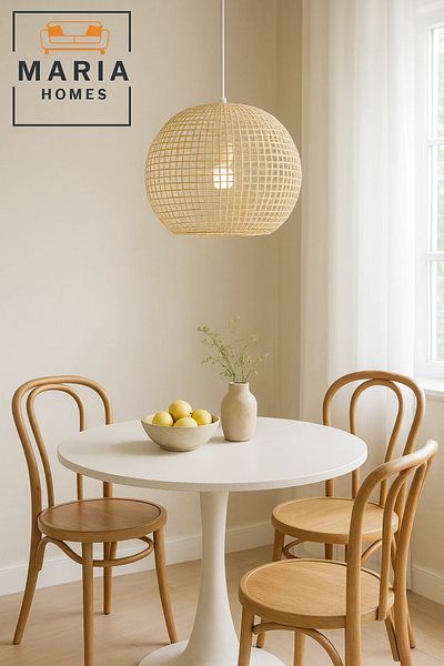 MARIA HOMES Globe-Shaped Woven Rattan Pendant Light
