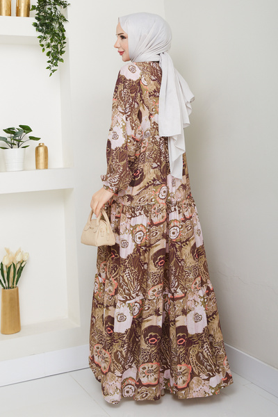 Pamuk Butik Women's Judge Collar Modal Patterned Dress