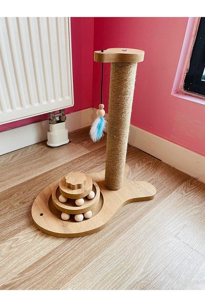 pethomealpi Cat Toy with Cat Scratching and Wooden Ball 44 cm