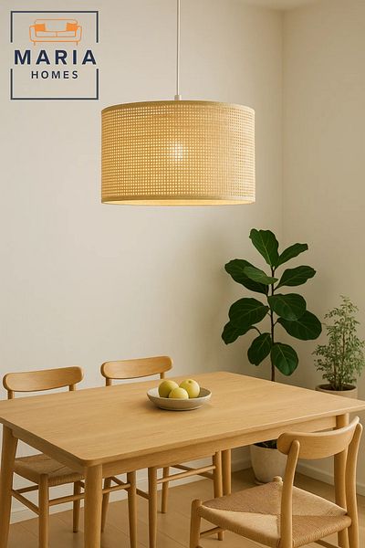 MARIA HOMES Natural Cane Woven Cylinder Pendant Light