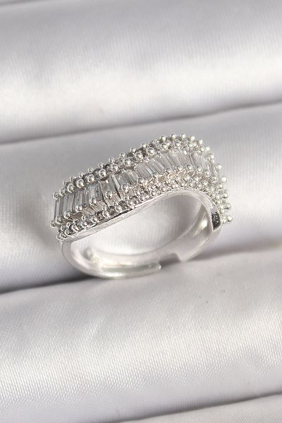 Skygo Brass Silver Color Waterway Zircon Wave Model Adjustable Women's Ring - Tj-Byk3692
