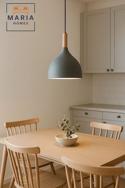 MARIA HOMES Matte Grey Pendant Light with Wood Neck