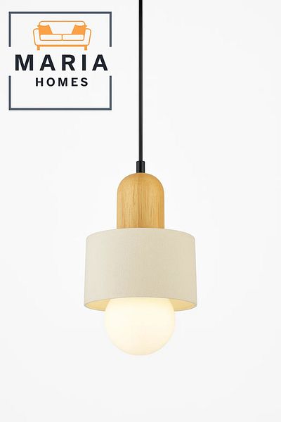 MARIA HOMES Modern Cylindrical Pendant Light with Wood Accent