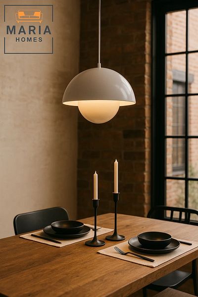 MARIA HOMES Glossy White Dome Pendant Light
