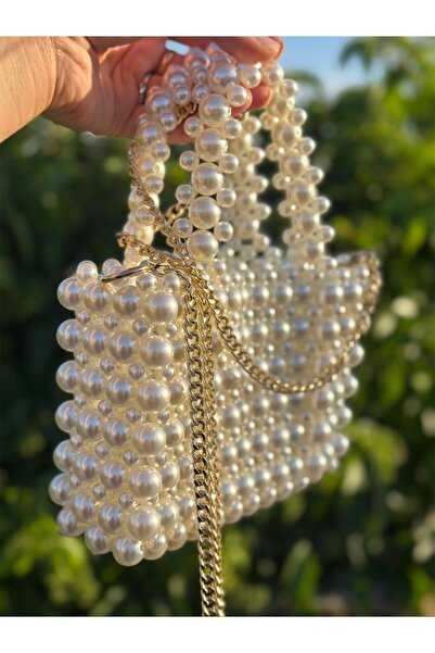 PD GRUP New Pearl Bag Pearl Handbag with Chain Detail