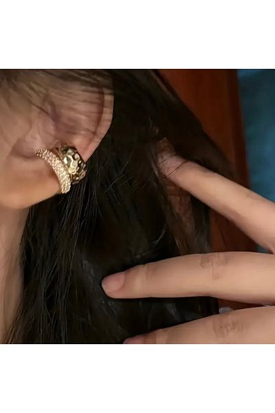 Accessories Vanilla Avenue Golden Yellow Rock Style Double Layer Ear Bone Non-Hole Daily Women's Earrings 1Pcs