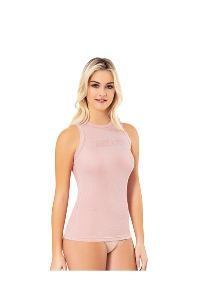 Love Fuchsia Underwear 2 Pieces Camisole (Ribbed)Modal Fabric Zero Neckline,Sleeveless Women's Embossed Dreams Printed Body Undershirt 6650