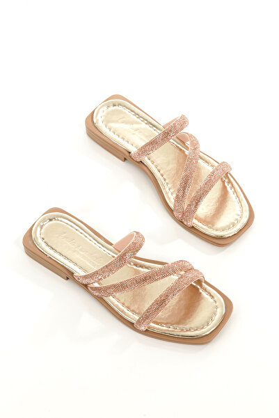 ARTI ARTI AYAKKABI Mia026-1610 Women's Daily Stone Banded Gold Holiday Slippers
