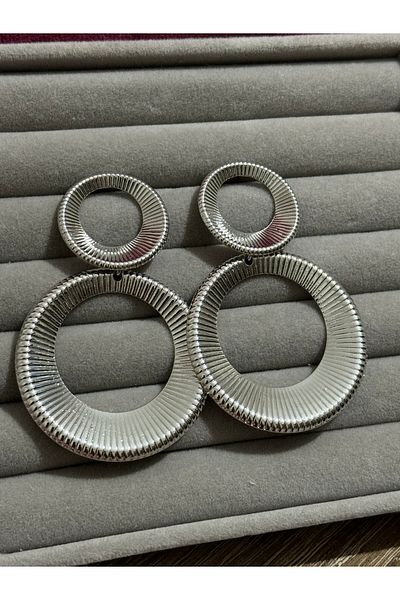 MODA Silver Round Dangle Steel Earrings