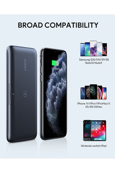 AUKEY Foldable Stand & Wireless Charging Power Bank 20W PD QC 3.0 10,000 mAh Black