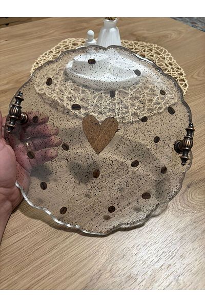 Pelince Coffee Bean Epoxy Resin Tray - Wooden Heart - 25 cm